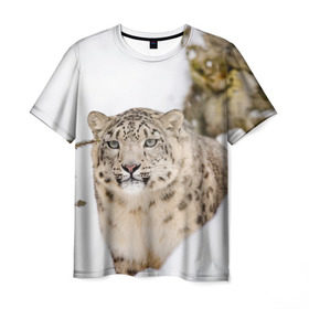 Мужская футболка 3D с принтом Ирбис , 100% полиэфир | прямой крой, круглый вырез горловины, длина до линии бедер | snow leopard | барс | барсы | животное | животные | звери | зверь | зима | зимы | ирбис | киски | кот | коты | кошачьи | кошка | кошки | мохнатые | мохнатый | пятнистые | пятнистый | снег | снежный