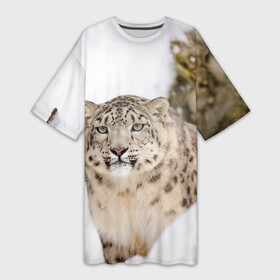 Платье-футболка 3D с принтом Ирбис ,  |  | snow leopard | барс | барсы | животное | животные | звери | зверь | зима | зимы | ирбис | киски | кот | коты | кошачьи | кошка | кошки | мохнатые | мохнатый | пятнистые | пятнистый | снег | снежный
