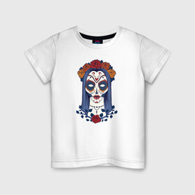 Детская футболка хлопок с принтом Мексиканский сахарный череп , 100% хлопок | круглый вырез горловины, полуприлегающий силуэт, длина до линии бедер | day of the dead | dia de los muertos | gothic | halloween | skull | sugar skull | готика | день мертвых | женский череп | мексиканский череп | мистика | подарок | сахарный череп | хэллоуин