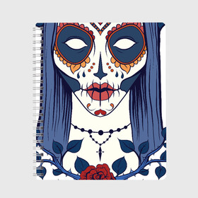 Тетрадь с принтом Мексиканский сахарный череп , 100% бумага | 48 листов, плотность листов — 60 г/м2, плотность картонной обложки — 250 г/м2. Листы скреплены сбоку удобной пружинной спиралью. Уголки страниц и обложки скругленные. Цвет линий — светло-серый
 | Тематика изображения на принте: day of the dead | dia de los muertos | gothic | halloween | skull | sugar skull | готика | день мертвых | женский череп | мексиканский череп | мистика | подарок | сахарный череп | хэллоуин