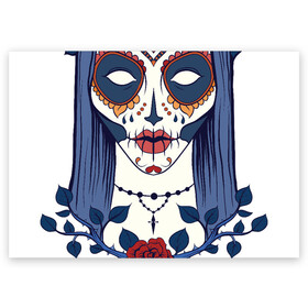 Поздравительная открытка с принтом Мексиканский сахарный череп , 100% бумага | плотность бумаги 280 г/м2, матовая, на обратной стороне линовка и место для марки
 | Тематика изображения на принте: day of the dead | dia de los muertos | gothic | halloween | skull | sugar skull | готика | день мертвых | женский череп | мексиканский череп | мистика | подарок | сахарный череп | хэллоуин