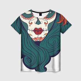 Женская футболка 3D с принтом Мексиканский сахарный череп , 100% полиэфир ( синтетическое хлопкоподобное полотно) | прямой крой, круглый вырез горловины, длина до линии бедер | day of the dead | dia de los muertos | gothic | halloween | skull | sugar skull | готика | день мертвых | женский череп | мексиканский череп | мистика | подарок | сахарный череп | хэллоуин