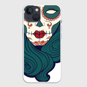 Чехол для iPhone 13 с принтом Мексиканский сахарный череп ,  |  | Тематика изображения на принте: day of the dead | dia de los muertos | gothic | halloween | skull | sugar skull | готика | день мертвых | женский череп | мексиканский череп | мистика | подарок | сахарный череп | хэллоуин