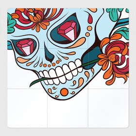 Магнитный плакат 3Х3 с принтом Череп с цветами , Полимерный материал с магнитным слоем | 9 деталей размером 9*9 см | 8 марта | day of the dead | gothic | halloween | skull | sugar skull | день мертвых | женский череп | мексиканский череп | новый год | подарок | сахарный череп | хэллоуин | человек | череп девушки