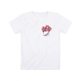 Детская футболка хлопок с принтом Собачка с Цветочками , 100% хлопок | круглый вырез горловины, полуприлегающий силуэт, длина до линии бедер | 