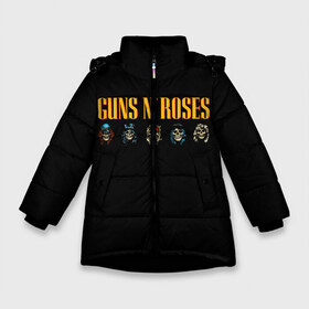 Зимняя куртка для девочек 3D с принтом Guns n roses , ткань верха — 100% полиэстер; подклад — 100% полиэстер, утеплитель — 100% полиэстер. | длина ниже бедра, удлиненная спинка, воротник стойка и отстегивающийся капюшон. Есть боковые карманы с листочкой на кнопках, утяжки по низу изделия и внутренний карман на молнии. 

Предусмотрены светоотражающий принт на спинке, радужный светоотражающий элемент на пуллере молнии и на резинке для утяжки. | axl rose | geffen records | gnr | guns | rock | roses | slash | гансы | пистолеты | розы | рок | слеш | эксл роуз