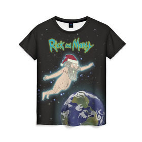 Женская футболка 3D с принтом Rick and Morty , 100% полиэфир ( синтетическое хлопкоподобное полотно) | прямой крой, круглый вырез горловины, длина до линии бедер | rick and morty | мультсериал | новый год | рик и морти | рождество