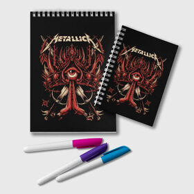 Блокнот с принтом Metallica , 100% бумага | 48 листов, плотность листов — 60 г/м2, плотность картонной обложки — 250 г/м2. Листы скреплены удобной пружинной спиралью. Цвет линий — светло-серый
 | heavy metal | metal | metallica | гитара | группы | метал | металлика | музыка | рок | трэш метал | хєви метал