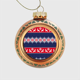 Стеклянный ёлочный шар с принтом Новогодние олени , Стекло | Диаметр: 80 мм | 