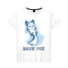 Женская футболка хлопок с принтом Snow fox , 100% хлопок | прямой крой, круглый вырез горловины, длина до линии бедер, слегка спущенное плечо | fox | snow | лис | лиса | лисёнок | лисичка | снег