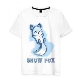 Мужская футболка хлопок с принтом Snow fox , 100% хлопок | прямой крой, круглый вырез горловины, длина до линии бедер, слегка спущенное плечо. | fox | snow | лис | лиса | лисёнок | лисичка | снег