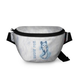 Поясная сумка 3D с принтом Snow fox , 100% полиэстер | плотная ткань, ремень с регулируемой длиной, внутри несколько карманов для мелочей, основное отделение и карман с обратной стороны сумки застегиваются на молнию | fox | snow | лис | лиса | лисёнок | лисичка | снег | снежная