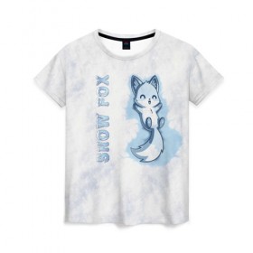 Женская футболка 3D с принтом Snow fox , 100% полиэфир ( синтетическое хлопкоподобное полотно) | прямой крой, круглый вырез горловины, длина до линии бедер | fox | snow | лис | лиса | лисёнок | лисичка | снег | снежная