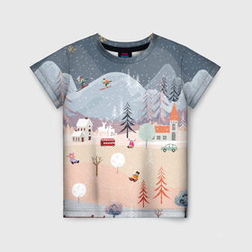 Детская футболка 3D с принтом Новогодние каникулы , 100% гипоаллергенный полиэфир | прямой крой, круглый вырез горловины, длина до линии бедер, чуть спущенное плечо, ткань немного тянется | 2020 | елка | елки | елочные игрушки | зима | зимняя | игрушки | мороз | новогодняя | новый год | новый год 2020 | рождество | рябина | снег | холод