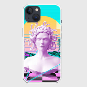 Чехол для iPhone 13 с принтом Медуза Горгона ,  |  | vaporwave | медуза горгона | неон | пальмы | скульптура | существо