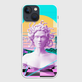 Чехол для iPhone 13 mini с принтом Медуза Горгона ,  |  | vaporwave | медуза горгона | неон | пальмы | скульптура | существо