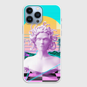 Чехол для iPhone 13 Pro Max с принтом Медуза Горгона ,  |  | Тематика изображения на принте: vaporwave | медуза горгона | неон | пальмы | скульптура | существо