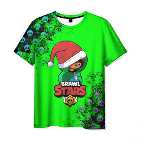 Мужская футболка 3D с принтом Brawl Stars LEON (НОВОГОДНИЙ) , 100% полиэфир | прямой крой, круглый вырез горловины, длина до линии бедер | Тематика изображения на принте: brawl | brawl stars | crow | leon | stars | бравл | бравл старс | браво старс | игра | компьютерная | кров | леон | онлайн | старс
