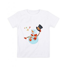 Детская футболка хлопок с принтом Снеговик , 100% хлопок | круглый вырез горловины, полуприлегающий силуэт, длина до линии бедер | 2020 год | арт | новогодняя символика | новый год | подарки | праздник | снеговик | снеговики