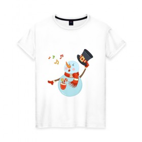 Женская футболка хлопок с принтом Снеговик , 100% хлопок | прямой крой, круглый вырез горловины, длина до линии бедер, слегка спущенное плечо | 2020 год | арт | новогодняя символика | новый год | подарки | праздник | снеговик | снеговики