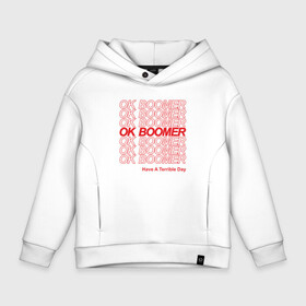 Детское худи Oversize хлопок с принтом OK BOOMER (RED) , френч-терри — 70% хлопок, 30% полиэстер. Мягкий теплый начес внутри —100% хлопок | боковые карманы, эластичные манжеты и нижняя кромка, капюшон на магнитной кнопке | Тематика изображения на принте: boomer | boomers | generation | internet | meme | ok | ok boomer | young | бумеры | зумеры | интернет | мем | молодежь | ок | ок бумер | окей бумер | поколение