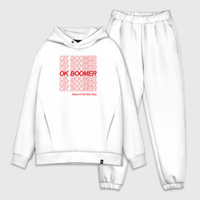 Мужской костюм хлопок OVERSIZE с принтом OK BOOMER (RED) ,  |  | boomer | boomers | generation | internet | meme | ok | ok boomer | young | бумеры | зумеры | интернет | мем | молодежь | ок | ок бумер | окей бумер | поколение