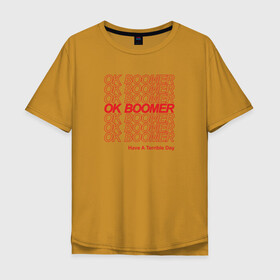 Мужская футболка хлопок Oversize с принтом OK BOOMER (RED) , 100% хлопок | свободный крой, круглый ворот, “спинка” длиннее передней части | Тематика изображения на принте: boomer | boomers | generation | internet | meme | ok | ok boomer | young | бумеры | зумеры | интернет | мем | молодежь | ок | ок бумер | окей бумер | поколение