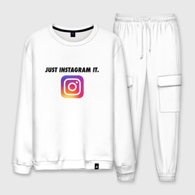 Мужской костюм хлопок с принтом Just Instagram It , 100% хлопок | на свитшоте круглая горловина, мягкая резинка по низу. Брюки заужены к низу, на них два вида карманов: два “обычных” по бокам и два объемных, с клапанами, расположенные ниже линии бедра. Брюки с мягкой трикотажной резинкой на поясе и по низу штанин. В поясе для дополнительного комфорта — широкие завязки | Тематика изображения на принте: app | blogger | filter | instagram | mask | media | photo | social | video | блогер | видео | инста | инстаграм | маска | приложение | сеть | социальная | фильтр | фотография