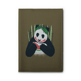 Обложка для автодокументов с принтом Panda , натуральная кожа |  размер 19,9*13 см; внутри 4 больших “конверта” для документов и один маленький отдел — туда идеально встанут права | animal | арбуз | бамбук | животное | панда