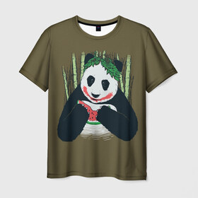 Мужская футболка 3D с принтом Panda , 100% полиэфир | прямой крой, круглый вырез горловины, длина до линии бедер | animal | арбуз | бамбук | животное | панда