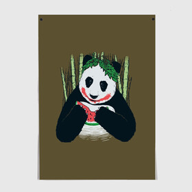 Постер с принтом Panda , 100% бумага
 | бумага, плотность 150 мг. Матовая, но за счет высокого коэффициента гладкости имеет небольшой блеск и дает на свету блики, но в отличии от глянцевой бумаги не покрыта лаком | animal | арбуз | бамбук | животное | панда