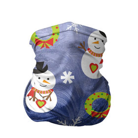 Бандана-труба 3D с принтом Снеговики и ёлочки , 100% полиэстер, ткань с особыми свойствами — Activecool | плотность 150‒180 г/м2; хорошо тянется, но сохраняет форму | 2020 | christmas | happy | merry | new year | в подарок | детский | елки | милый | новый год | поздравить | рождество | с новым годом | с рождеством | снеговик | снеговики | снежинки