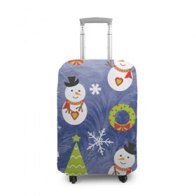 Чехол для чемодана 3D с принтом Снеговики и ёлочки , 86% полиэфир, 14% спандекс | двустороннее нанесение принта, прорези для ручек и колес | 2020 | christmas | happy | merry | new year | в подарок | детский | елки | милый | новый год | поздравить | рождество | с новым годом | с рождеством | снеговик | снеговики | снежинки