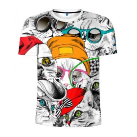 Мужская футболка 3D спортивная с принтом Котики , 100% полиэстер с улучшенными характеристиками | приталенный силуэт, круглая горловина, широкие плечи, сужается к линии бедра | Тематика изображения на принте: животное | кот | очки
