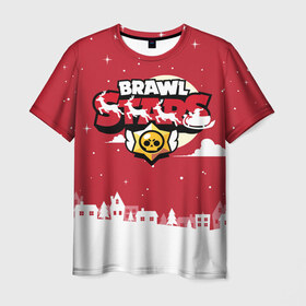 Мужская футболка 3D с принтом Новогодний Brawl Stars , 100% полиэфир | прямой крой, круглый вырез горловины, длина до линии бедер | 