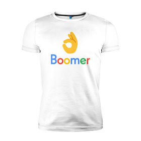 Мужская футболка премиум с принтом Окей, бумер (OK Boomer) , 92% хлопок, 8% лайкра | приталенный силуэт, круглый вырез ворота, длина до линии бедра, короткий рукав | 