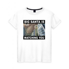 Женская футболка хлопок с принтом BIG SANTA IS WATCHING YOU , 100% хлопок | прямой крой, круглый вырез горловины, длина до линии бедер, слегка спущенное плечо | rick and morty | мультсериал | новый год | рик и морти | рождество