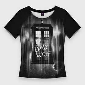 Женская футболка 3D Slim с принтом Doctor Who ,  |  | bbc | dimension | dr who | jenna coleman | jodie whittaker | matt smith | relative | resolution | space | tardis | the doctor | time | галлифрей | джоди уиттакер | доктор кто | тардис