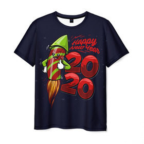 Мужская футболка 3D с принтом Happy New Year 2020 , 100% полиэфир | прямой крой, круглый вырез горловины, длина до линии бедер | christmas | claus | jingle | merry | santa | елка | клаус | куранты | мишура | мороз | олени | подарки | праздник | ракета | рождество | салют | санта | снеговик | снежинки | сочельник