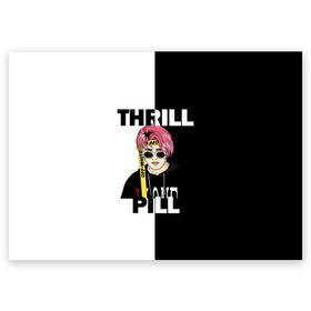 Поздравительная открытка с принтом Thrill pill , 100% бумага | плотность бумаги 280 г/м2, матовая, на обратной стороне линовка и место для марки
 | pill | thrill | thrill pill | пилл | тимур самедов | трилл | трилл пилл