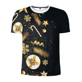 Мужская футболка 3D спортивная с принтом Рождественская мишура , 100% полиэстер с улучшенными характеристиками | приталенный силуэт, круглая горловина, широкие плечи, сужается к линии бедра | Тематика изображения на принте: 