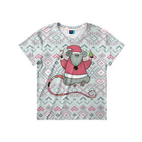 Детская футболка 3D с принтом Новогодняя мышка , 100% гипоаллергенный полиэфир | прямой крой, круглый вырез горловины, длина до линии бедер, чуть спущенное плечо, ткань немного тянется | Тематика изображения на принте: 