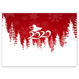 Поздравительная открытка с принтом Символ года 2020 , 100% бумага | плотность бумаги 280 г/м2, матовая, на обратной стороне линовка и место для марки
 | christmas | claus | jingle | merry | santa | дед мороз | елка | игрушки | клаус | колокольчики | крыса | куранты | мишура | олени | праздник | рождество | салют | санта | снеговик | снежинки