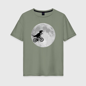 Женская футболка хлопок Oversize с принтом T-rex Riding a Bike , 100% хлопок | свободный крой, круглый ворот, спущенный рукав, длина до линии бедер
 | moon | велосипед | дино | динозавр | кино | космос | луна | парк юрского периода | планета | тень | тирекс | фильм | юрский период