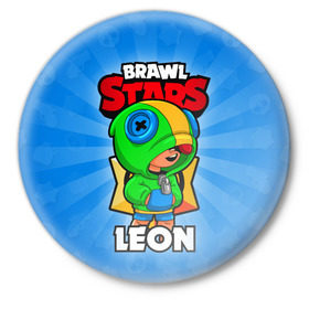 Значок с принтом BRAWL STARS LEON ,  металл | круглая форма, металлическая застежка в виде булавки | brawl stars | brawl stars leon | brawler | leon | бравл старз | бравлер | леон
