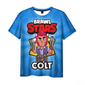 Мужская футболка 3D с принтом BRAWL STARS COLT , 100% полиэфир | прямой крой, круглый вырез горловины, длина до линии бедер | brawl stars | brawl stars colt | brawler | colt | бравл старз | бравлер | кольт