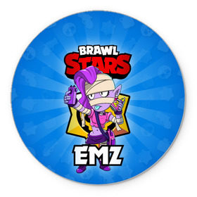 Коврик для мышки круглый с принтом BRAWL STARS EMZ , резина и полиэстер | круглая форма, изображение наносится на всю лицевую часть | Тематика изображения на принте: brawl stars | brawl stars emz | brawler | emz | бравл старз | бравлер | эмз