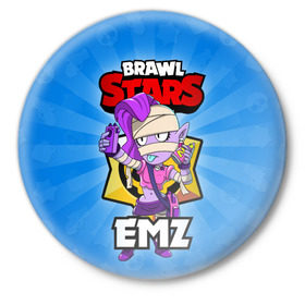 Значок с принтом BRAWL STARS EMZ ,  металл | круглая форма, металлическая застежка в виде булавки | Тематика изображения на принте: brawl stars | brawl stars emz | brawler | emz | бравл старз | бравлер | эмз