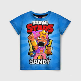 Детская футболка 3D с принтом BRAWL STARS SANDY , 100% гипоаллергенный полиэфир | прямой крой, круглый вырез горловины, длина до линии бедер, чуть спущенное плечо, ткань немного тянется | Тематика изображения на принте: brawl stars | brawl stars sandy | brawler | sandy | бравл старз | бравлер | сэнди