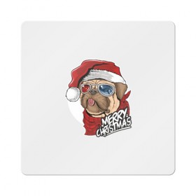 Магнит виниловый Квадрат с принтом Мопс Санта , полимерный материал с магнитным слоем | размер 9*9 см, закругленные углы | 2020 | christmas | happy | merry | new year | pug | в подарок | мопс | новый год | пёс | поздравить | рождество | с наступающим | с новым годом | с рождеством | санта | собака | щенок
